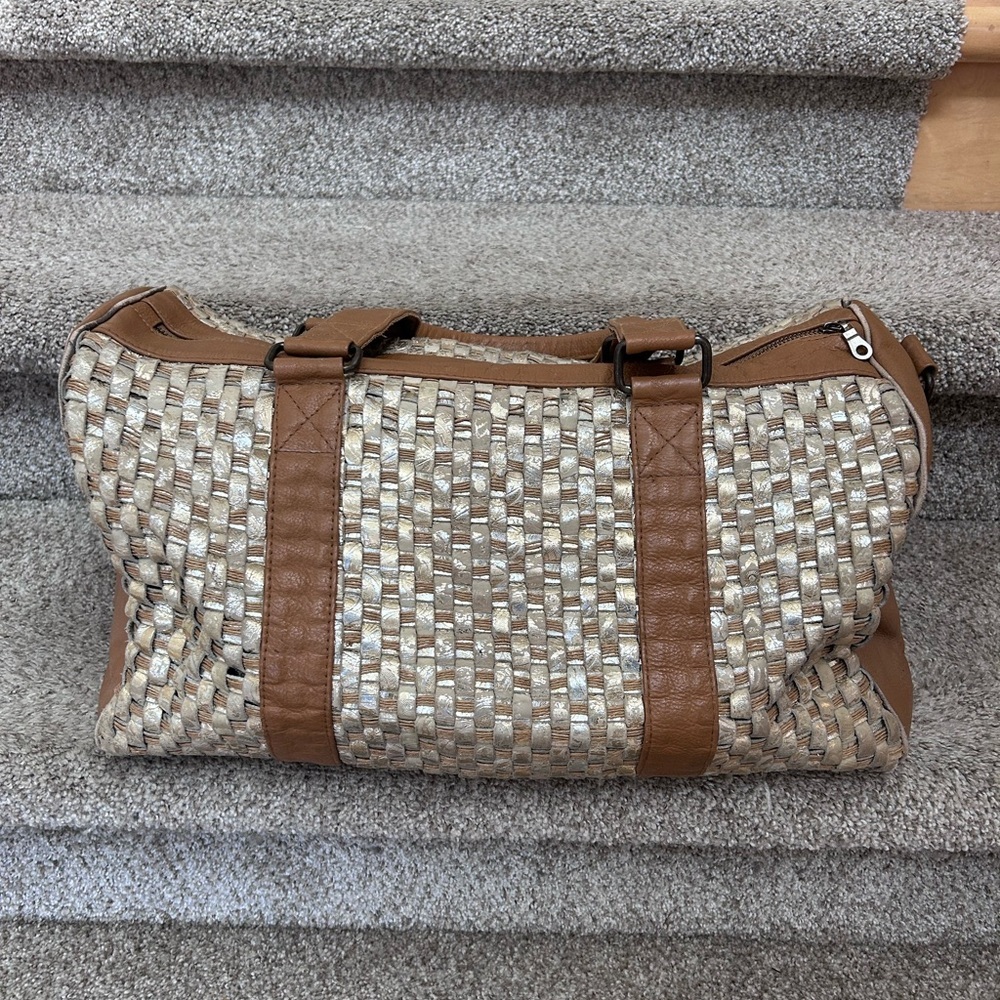 S. S. Leathers woven leather duffle bag. Metallic. Gorgeous twist on classic.